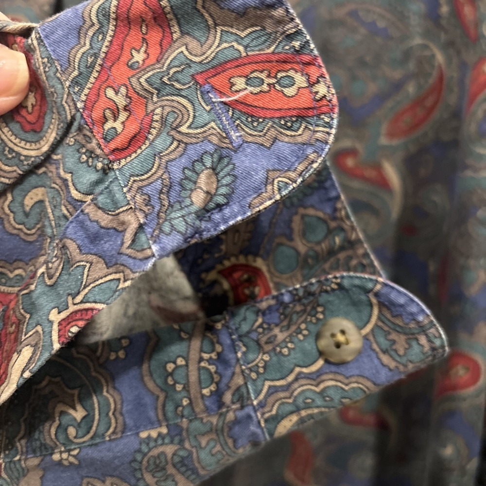 DOCKERS Shirt Men M Paisley Button Front Long Sleeve Cotton Twill 90s Blue VTG - Picture 2 of 6